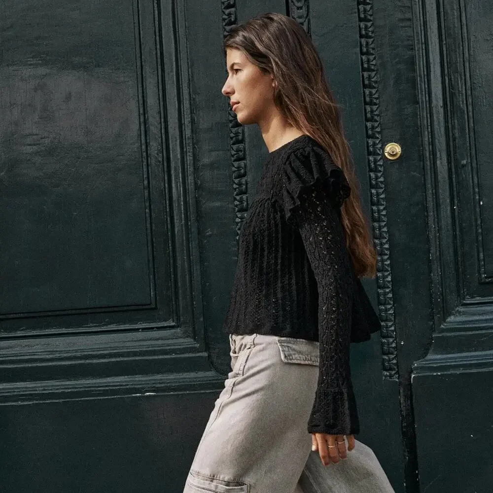 ZARA POINTELLE KNIT ROMANTIC TOP